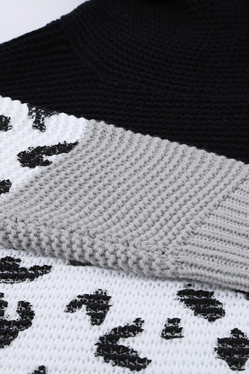 Turtleneck Splicing Chunky Knit Pullover Sweater